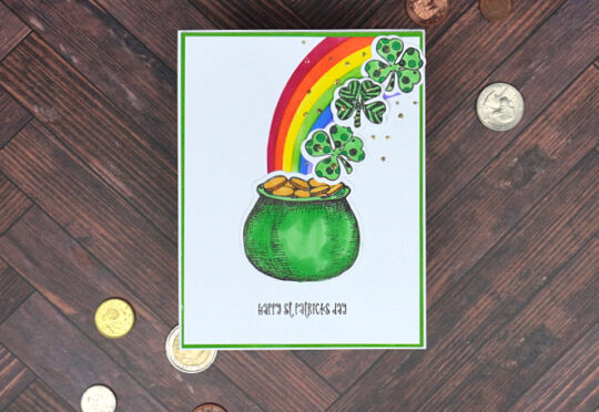 St. Patrick's Day card with a bright green pot of gold.