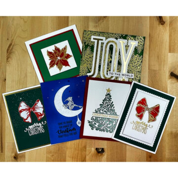 6 beautiful Christmas Cards made with heat embossing.