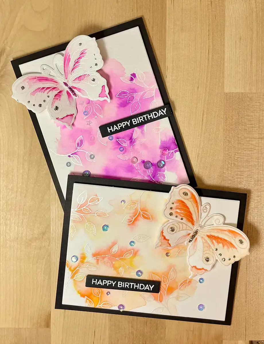 Two birthday cards fit for a princess with butterflies on them.