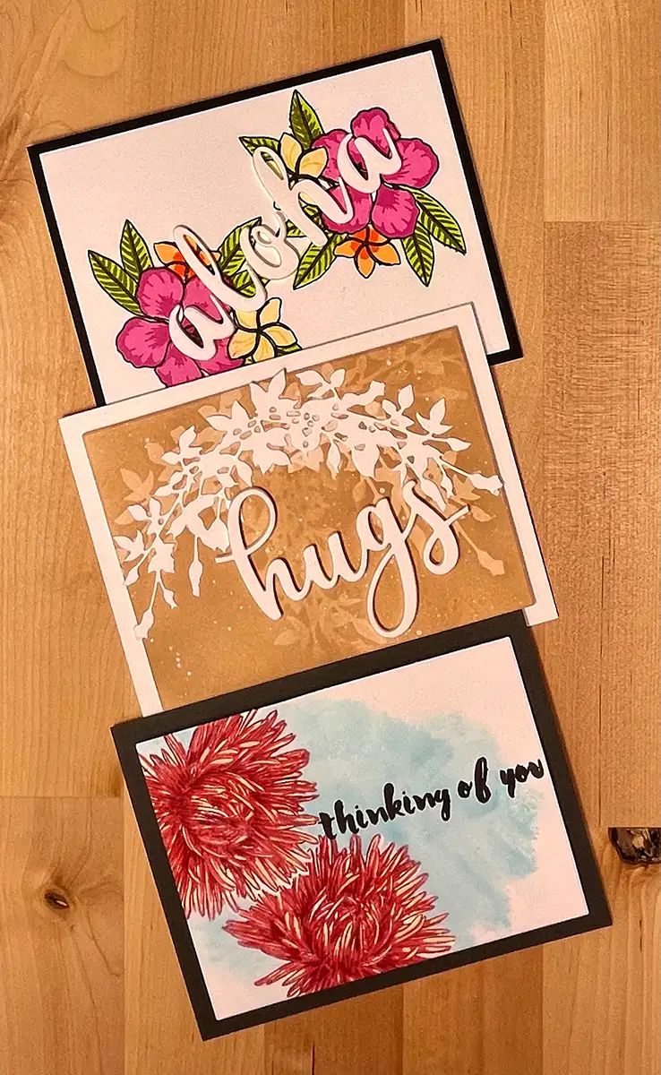 Hawaiian greeting cards featuring unique masking methods.