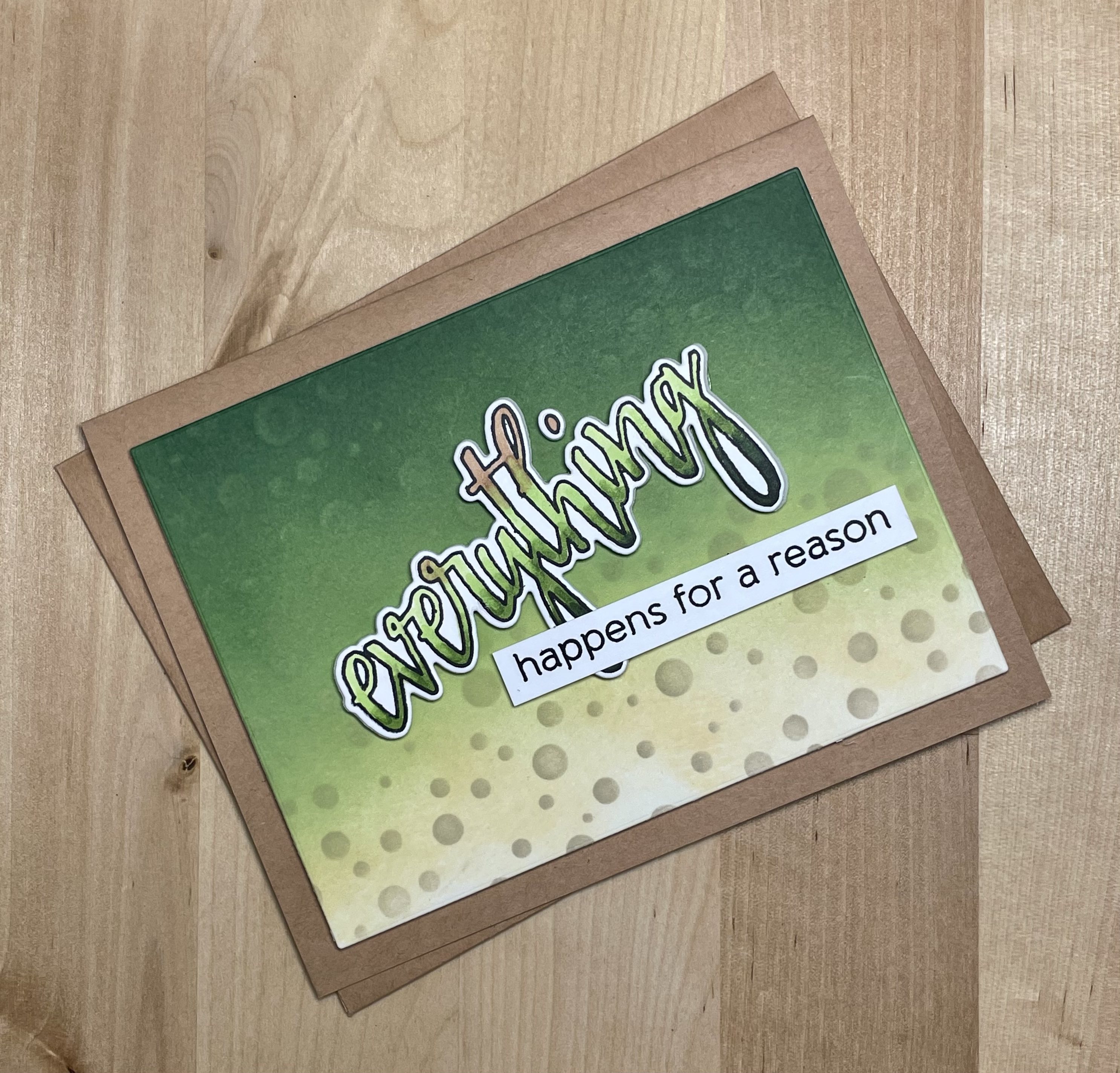 Fantastic masculine cards for encouragement with bass background and a sentiment that reads 'Everything happens for a reason