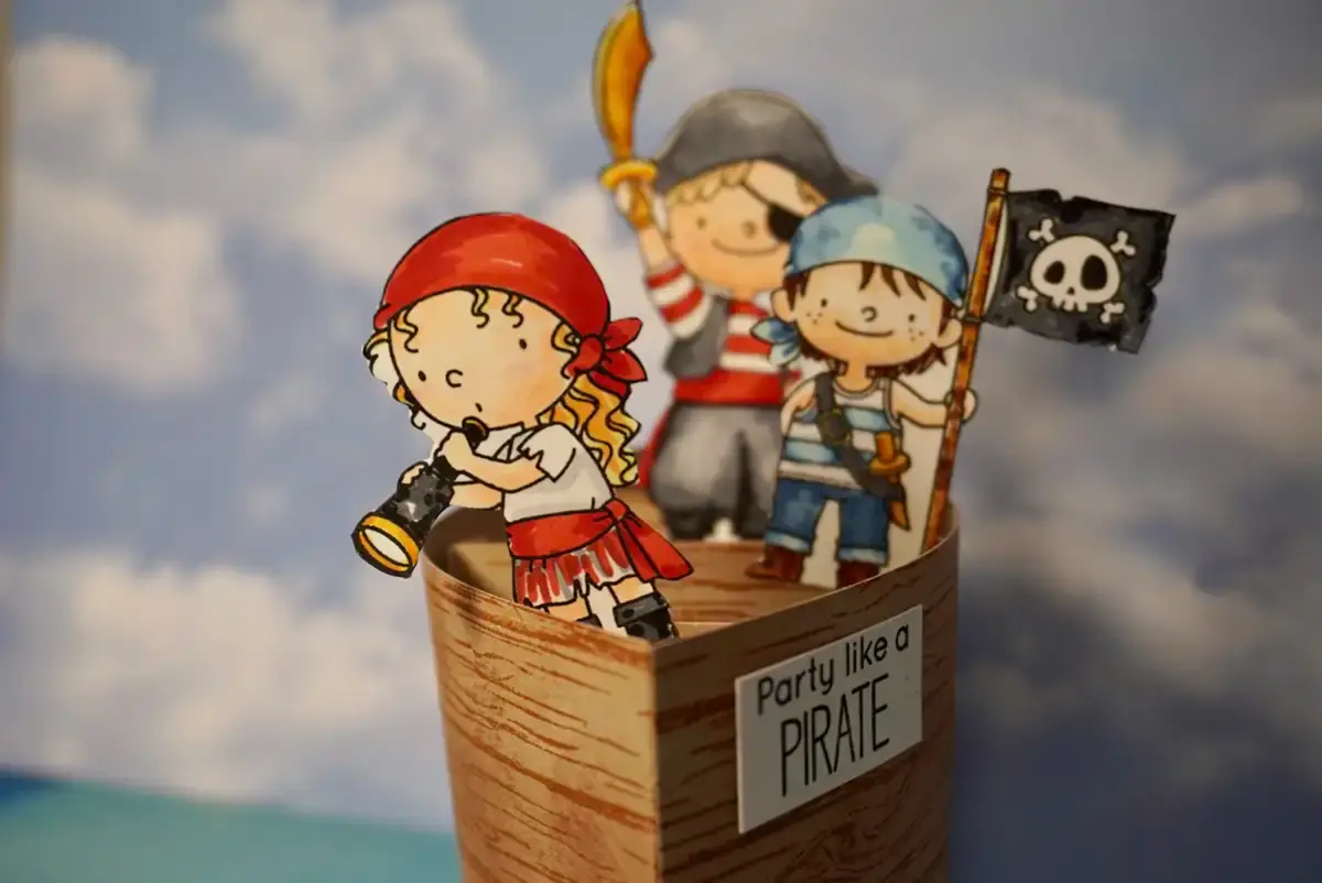 A swashbuckler cut out of children on a pirate ship.