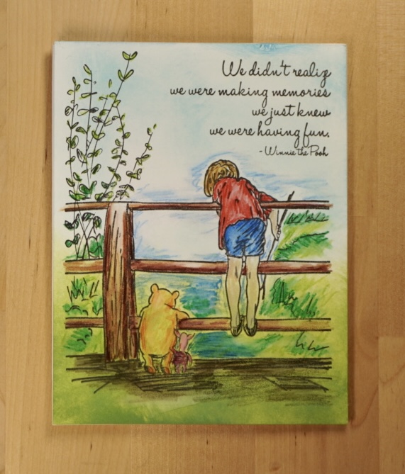 Beautiful Winnie the Pooh card colored with water reactive pencils.
