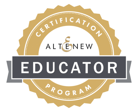 A circular badge with the text "Altenew Certification Program" and "Educator" in the center, featuring a ribbon design.