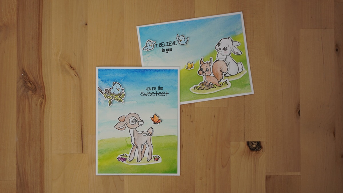 Cute critter cards colored with watercolor pencils