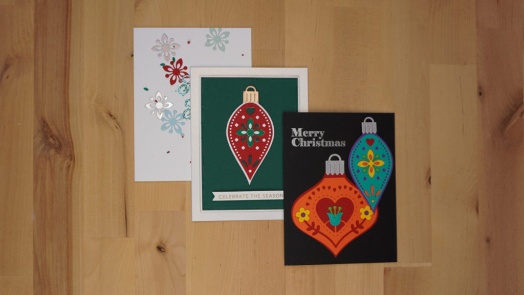Lovely Christmas cards made with nordic Spellbinders ornament dies.