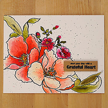 Lovely Grateful Heart card colored with watercolor brush markers.