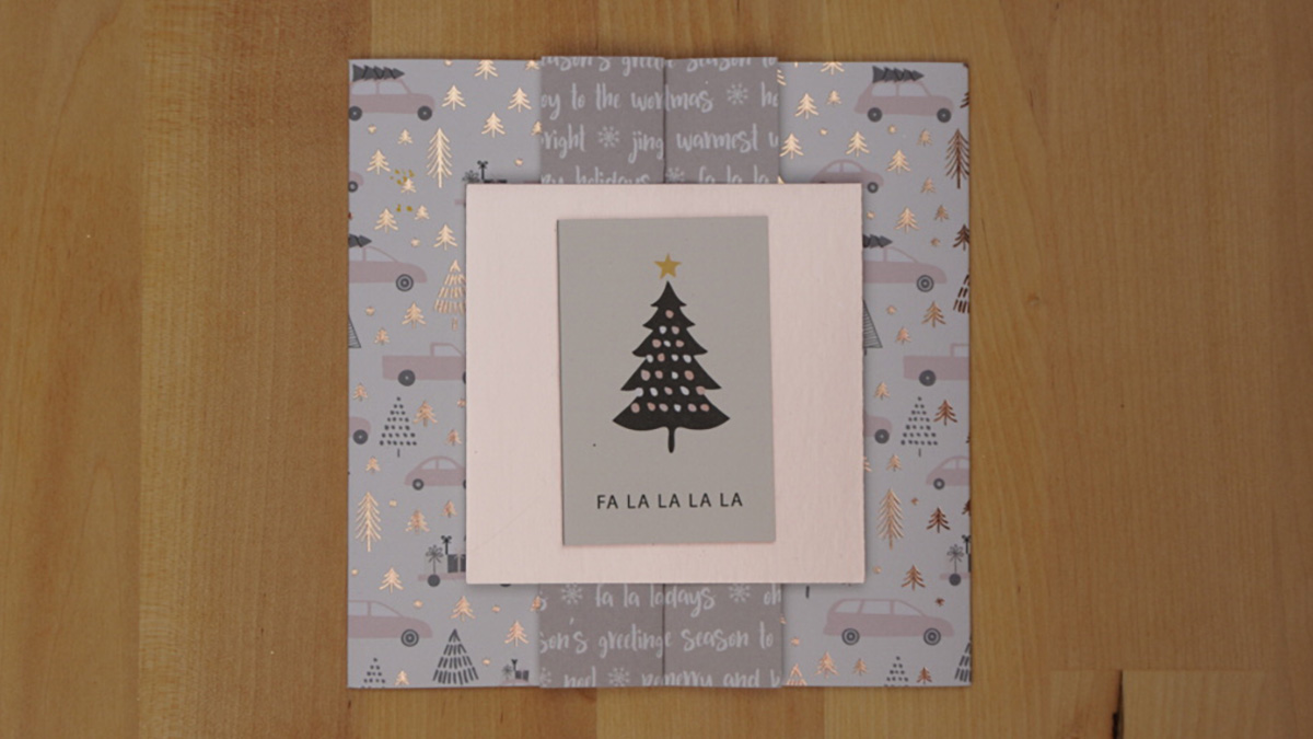 A beautiful, modern, scrapbook card is the card we're making for Day 5 of the 2022 25 Days of Christmas.