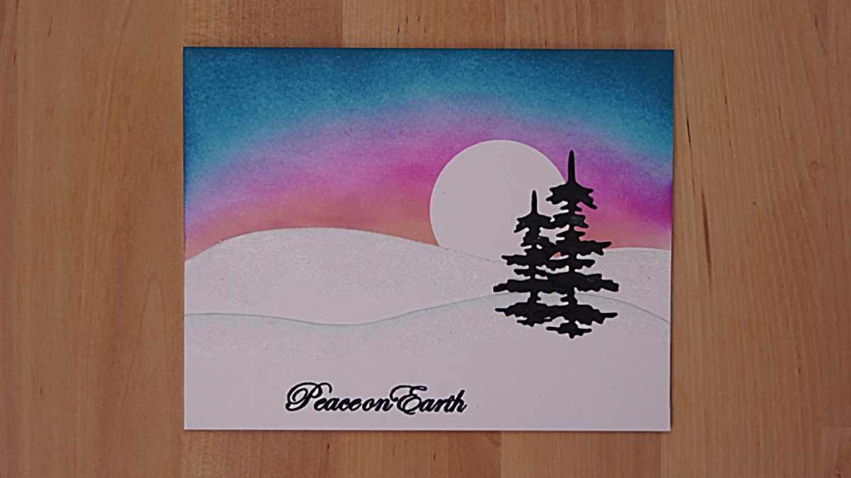 Wishing You Peace is the theme for this beautiful blended snow scene with tree shadows for card 23 of the Twenty Five Days of Christmas Cards.