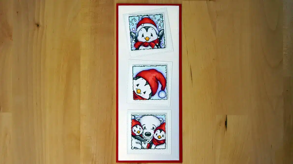 Cute penguin card colored with alcohol markers and colored pencils