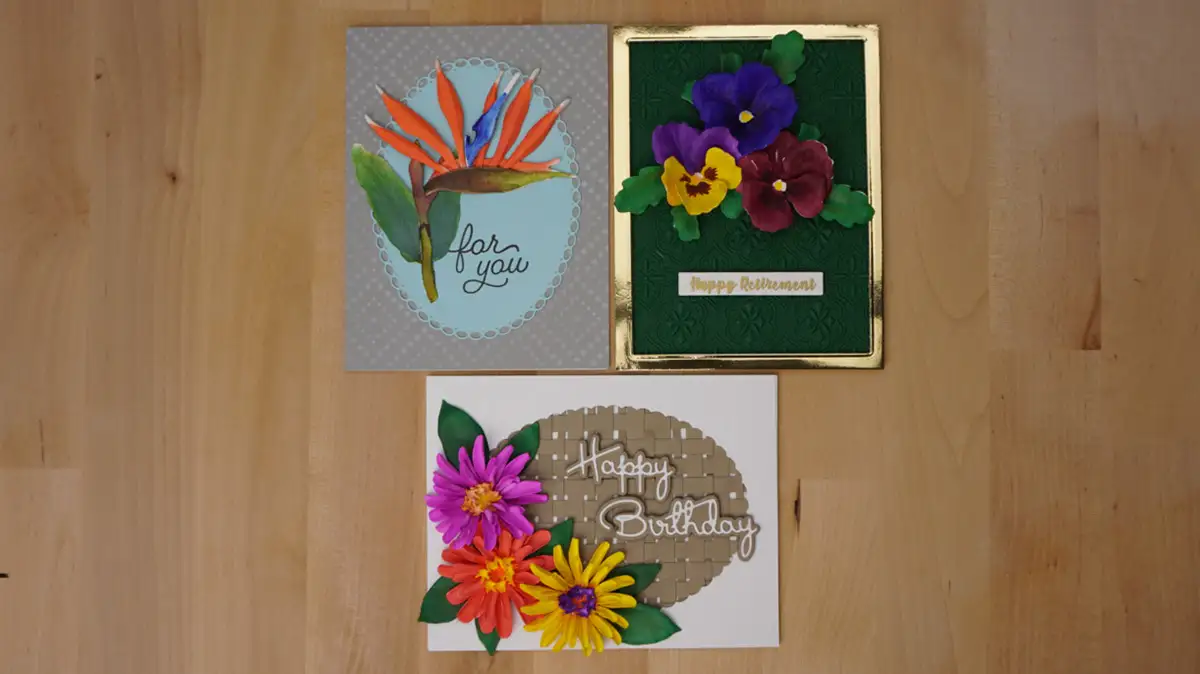 3 Cards made from the Painter's Garden Collection in Spellbinder's January Release