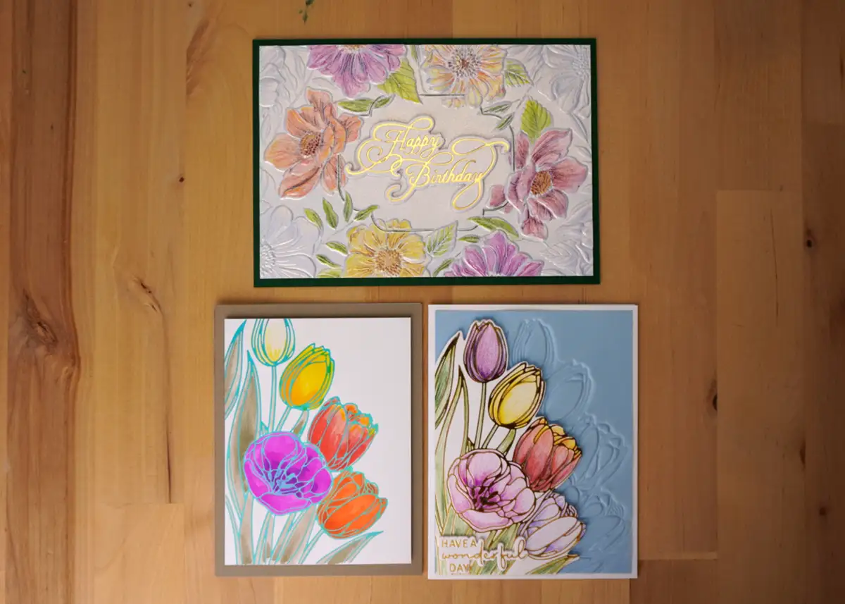 3 beautiful floral cards.