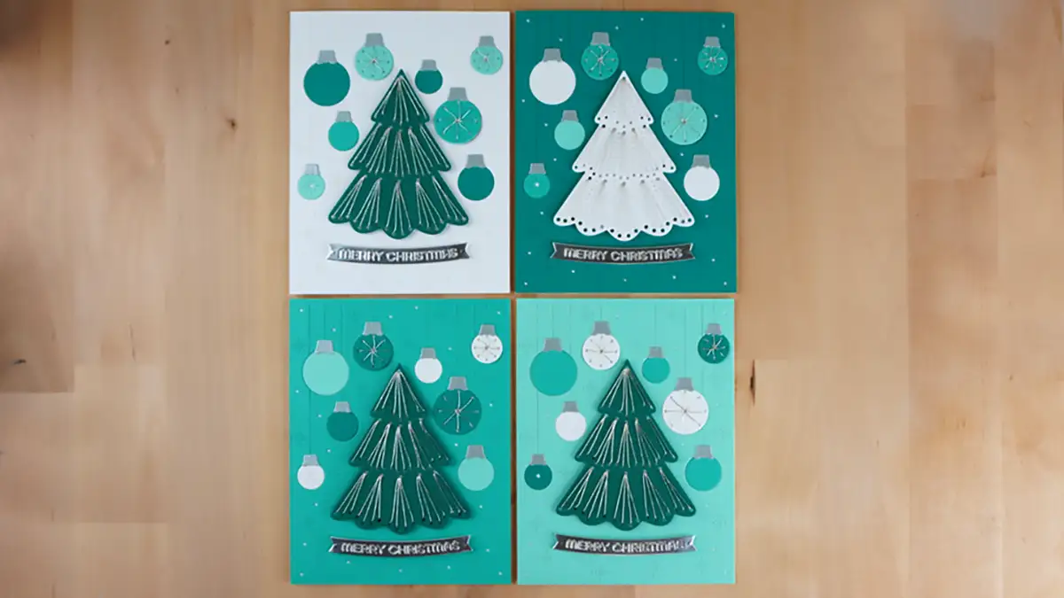 4 beautiful Christmas cards created with Spellbinders Stitching Die of the Month.