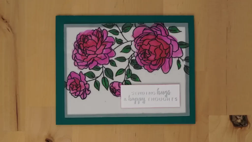 Beautiful floral card created using vellum and watercolor brush markers, the secret card recipe.