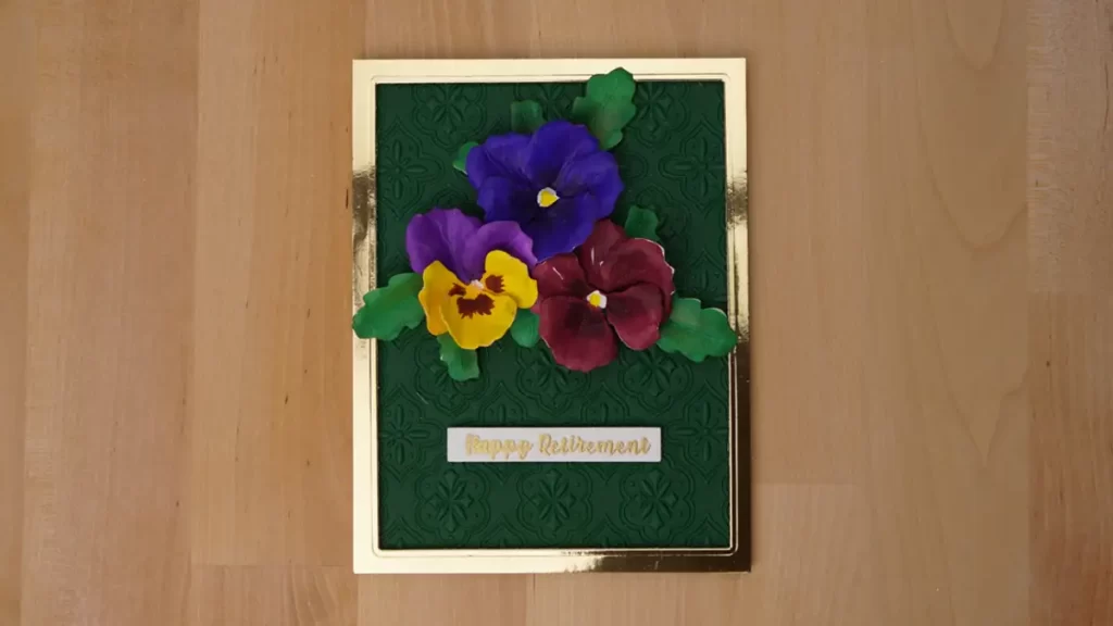 Retirement card made using Pansy die set from the Painter's Garden Collection in Spellbinder's January Release