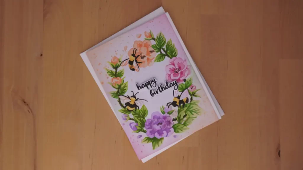 Beautiful Bee card created with layered stenciling.