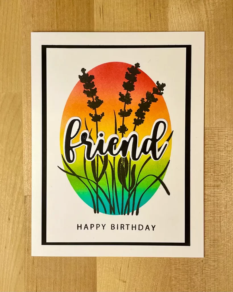 Beautiful silhouette card with rainbow ink blending which makes it perfect for birthday card inspiration.
