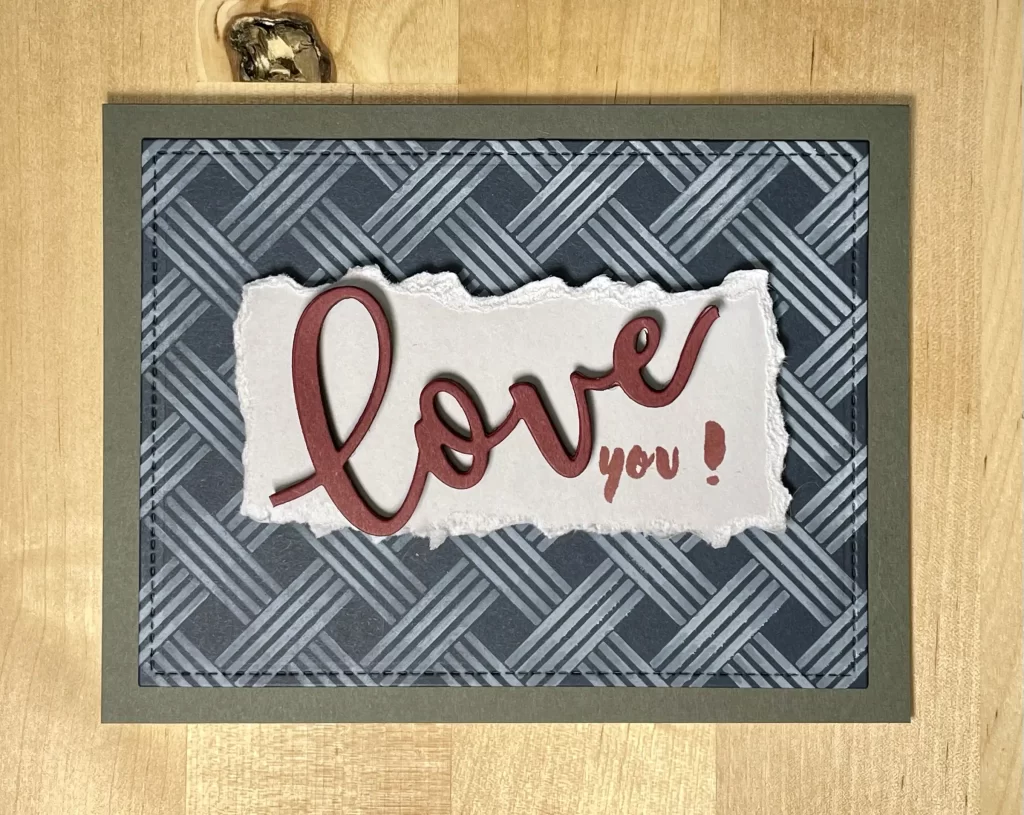Fantastic masculine cards for love with a beautiful woven background.  And sentiments that read "love you!"