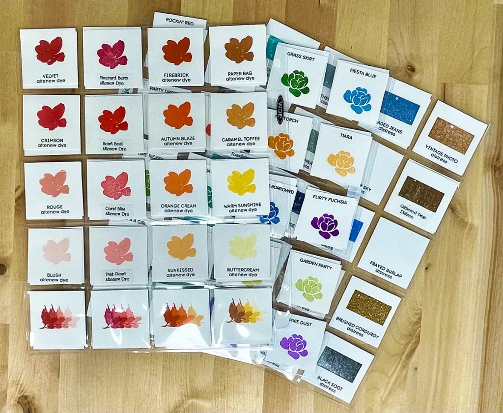 Examples of ink swatch sheets for 3 different suppliers
