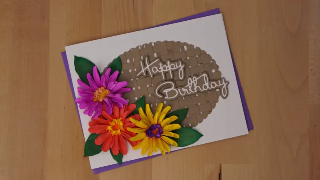 Birthday card made using Zinnia die set from the Painter's Garden Collection in  Spellbinder's January Release