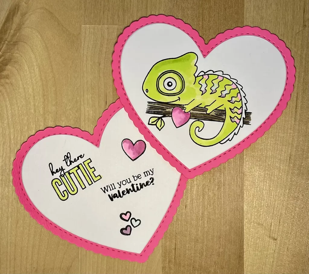 Cute heart shaped valentine cards colored with bright alcohol markers. 