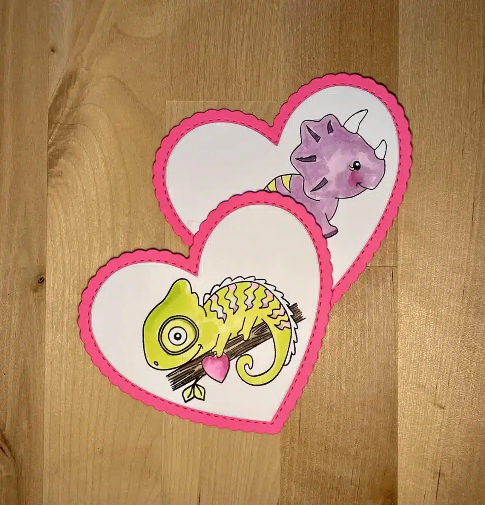 Cute heart shaped cards colored with bright alcohol markers. 