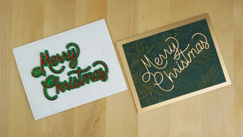 Two cards for not Christmas in July, but Christmas in August featuring Classic Merry Christmas die.
