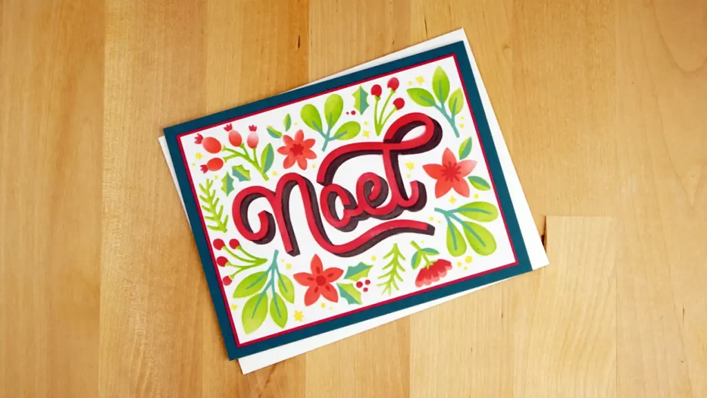 Beautiful card created using Noel Festive, a new layered stencil set and Distress Oxides.
