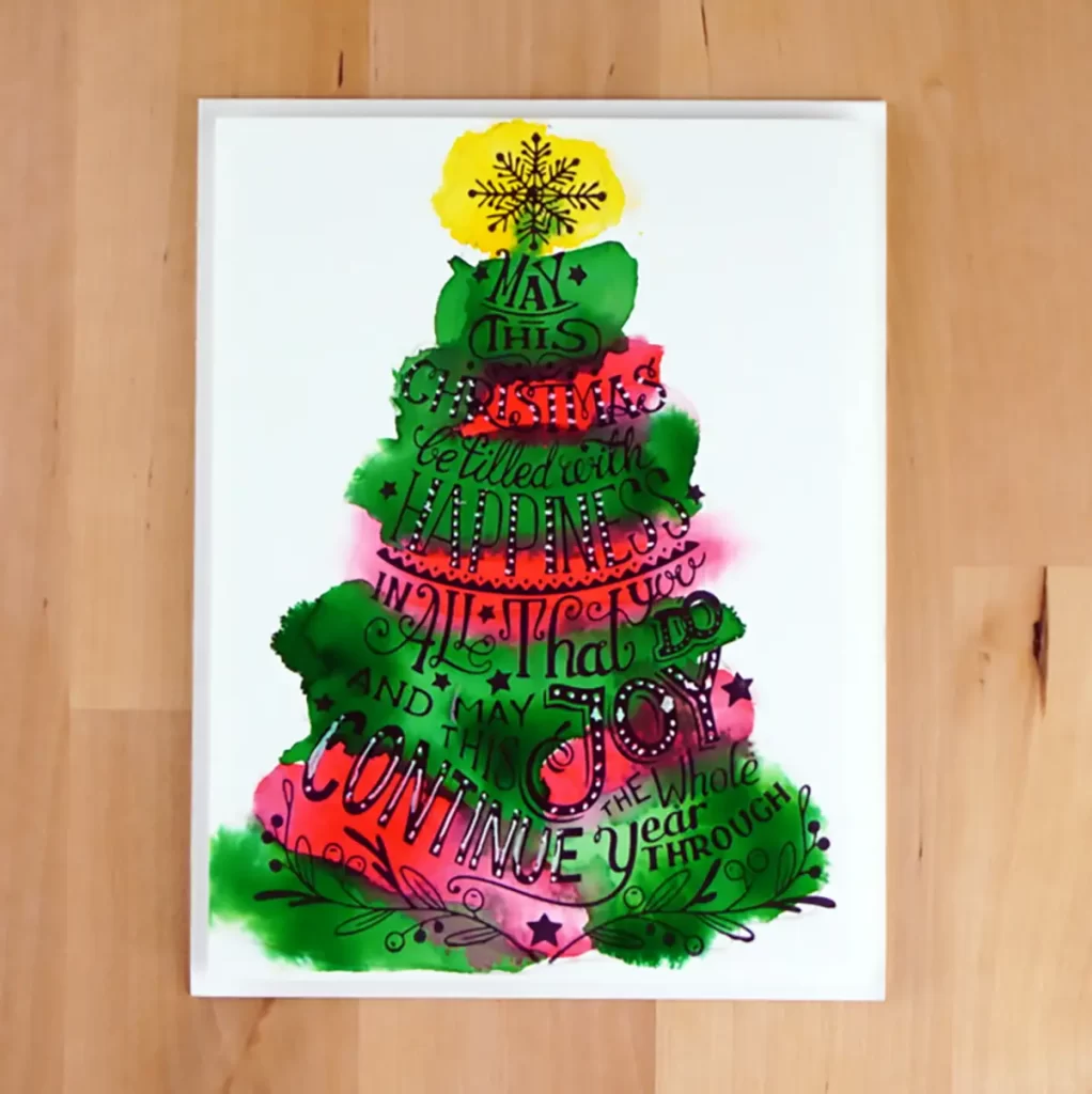 Christmas Card made with another beautiful BetterPress plate and watercolor brush markers that bloom to create bright gem like colors.