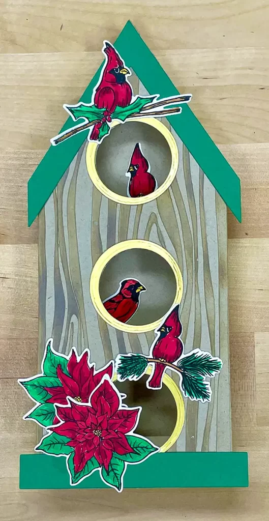 Beautiful interactive Christmas cards that pop up to make a Christmas bird house.