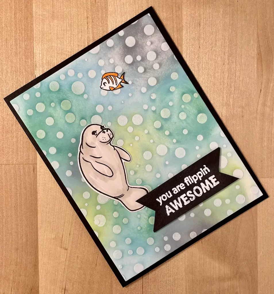 Manatee Greeting Cards with Stenciled Watery Background