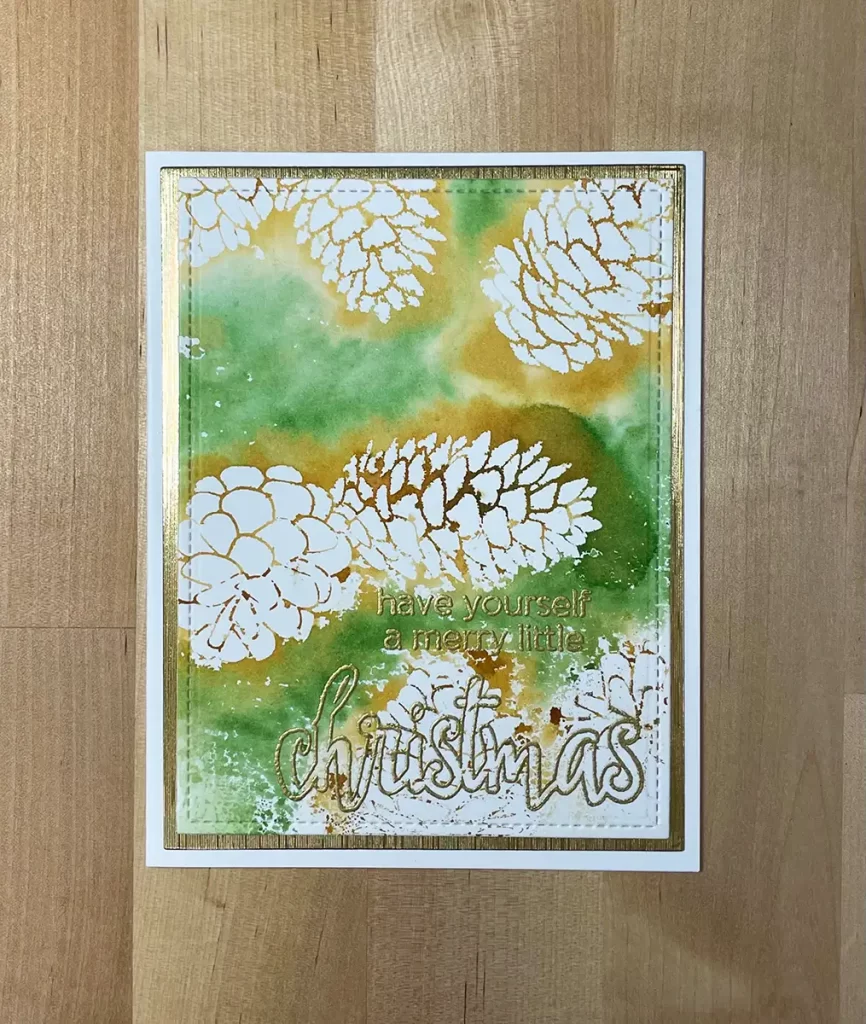 Christmas Greeting Card Created using Stencil to Watercolor Images
