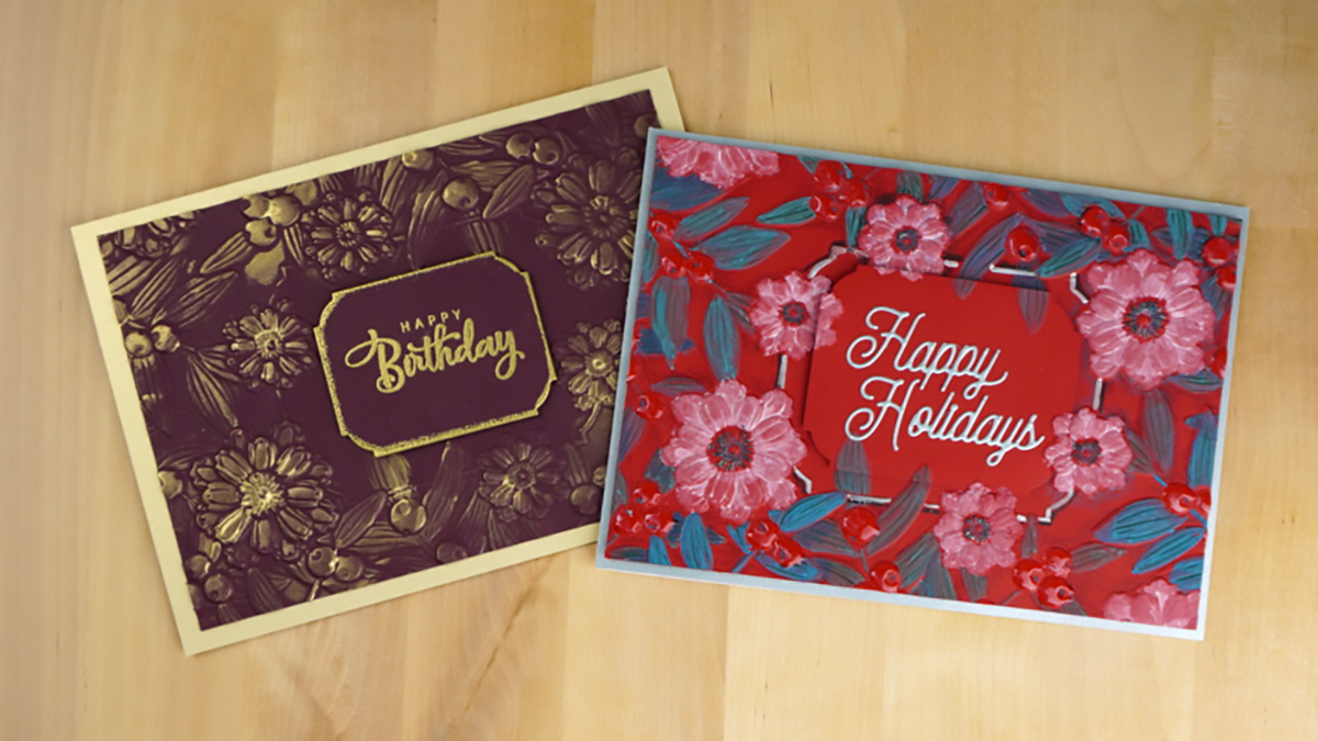 Two beautiful cards created using Notched Corner Florals from Spellbinders September Release