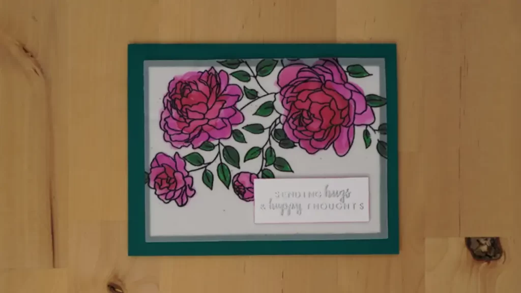 Beautiful floral card created using vellum and watercolor brush markers, the secret card recipe.