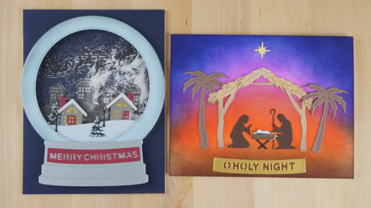 Two beautiful cards created with die sets from Spellbinders new Snow Globes Collection