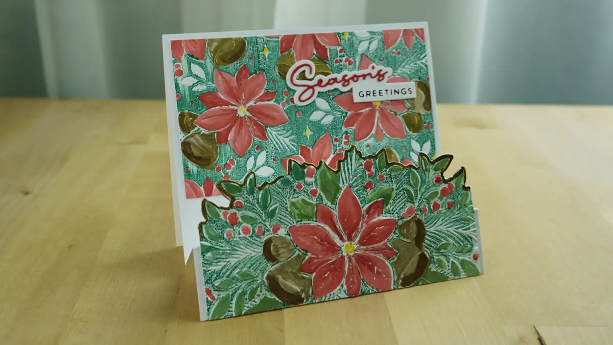 Colorful Christmas card featuring Poinsettia Bells and Borders.