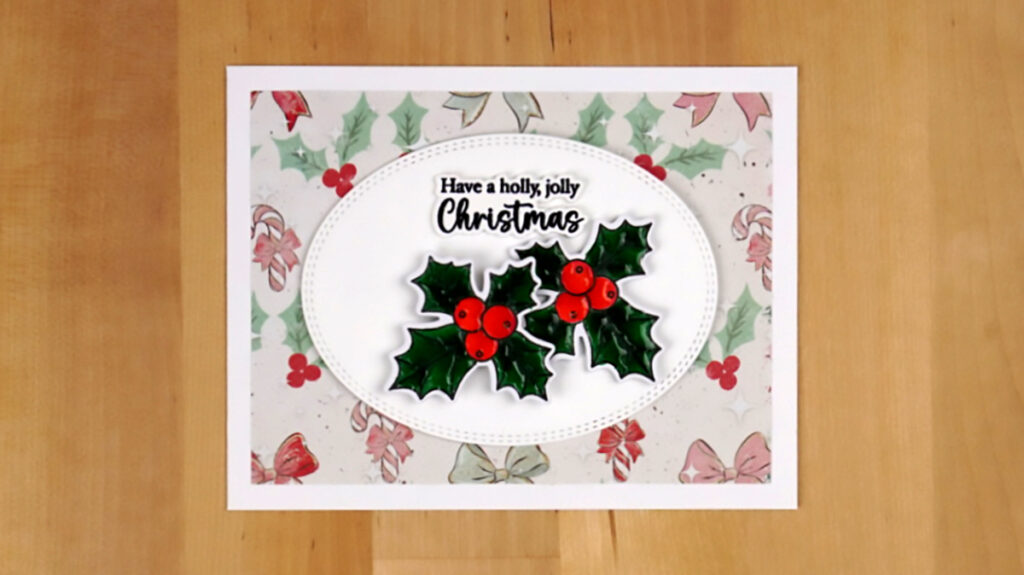 A countdown to Christmas card adorned with holly berries and bows.