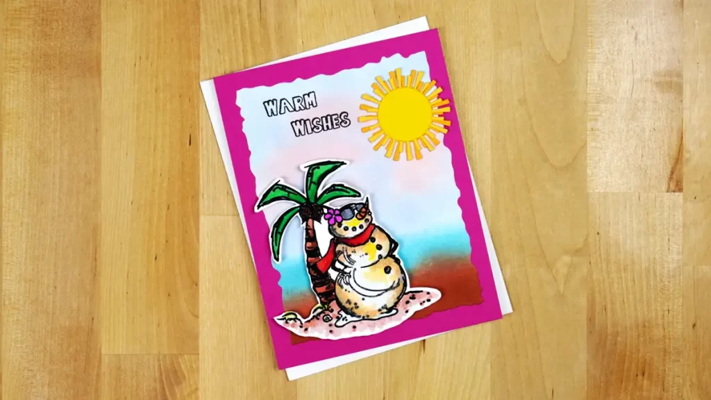 A festive greeting card featuring a bear and a palm tree, setting a tropical tone for the Countdown to Christmas.
