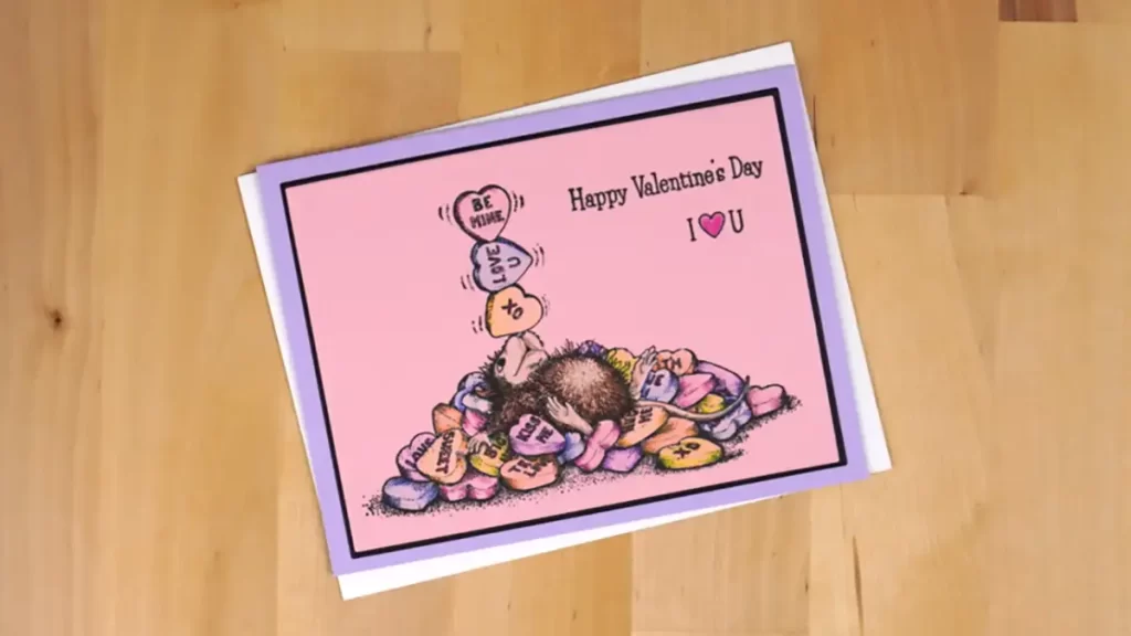 Happy Valentine's Day card created using Candy Hearts stamp from Spellbinders.