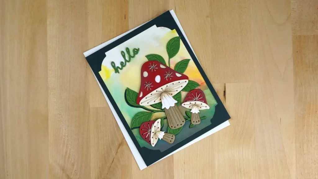 A card with mushrooms and leaves on it - Fave 2023 Club Products