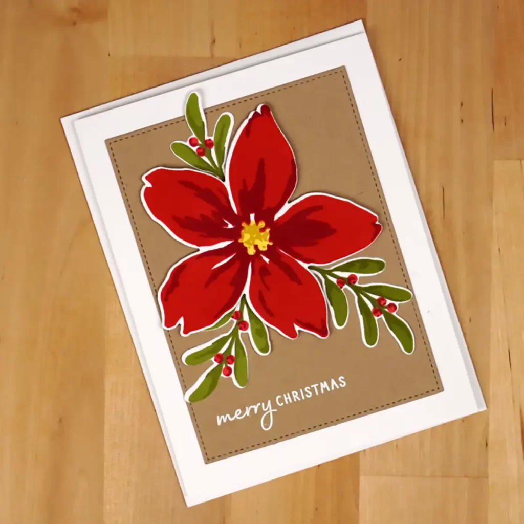 A Christmas card with a beautiful red poinsettia flower, symbolizing the countdown to Christmas.