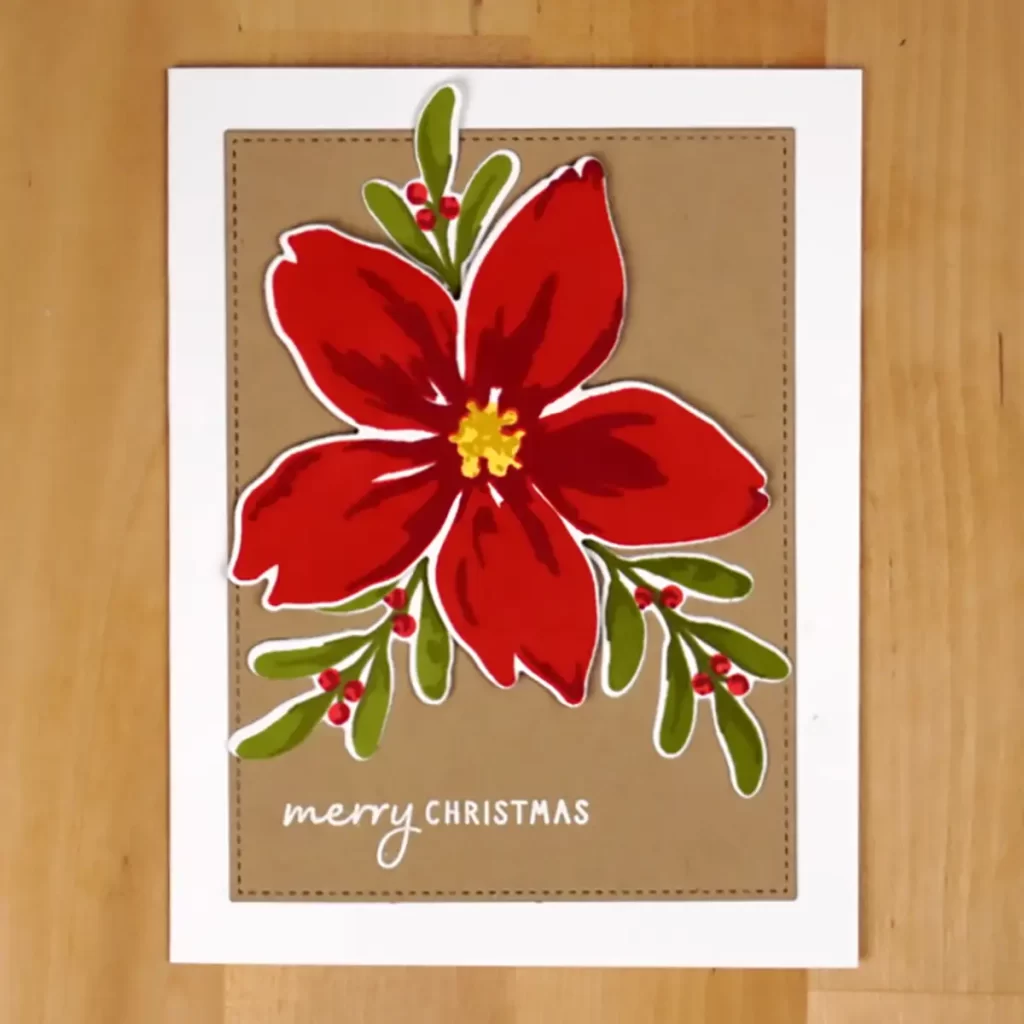 A festive card featuring a beautiful red poinsettia flower, adding joy to your Countdown to Christmas.