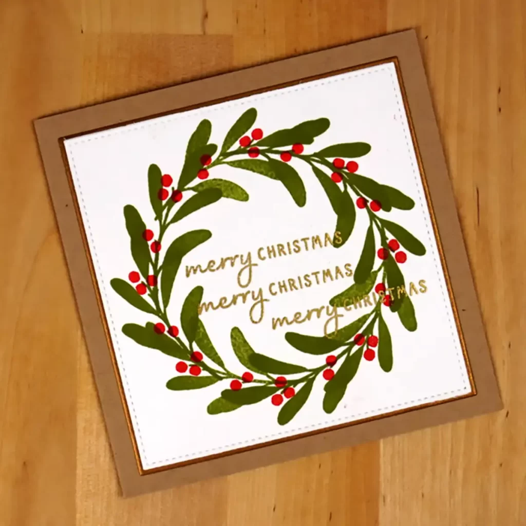 Get ready for the festive season with a stunning Christmas card adorned with holly leaves and berries.