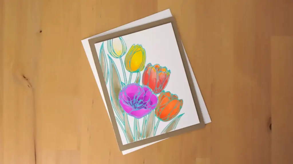A spring greeting card adorned with colorful tulips.