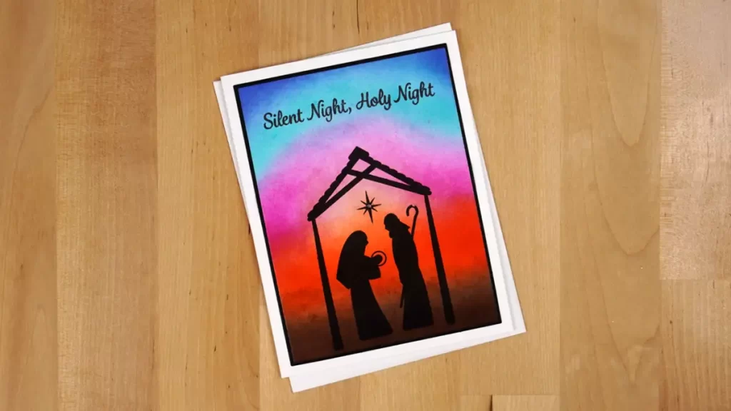 A card with a silhouette of a nativity scene, perfect for counting down to Christmas.