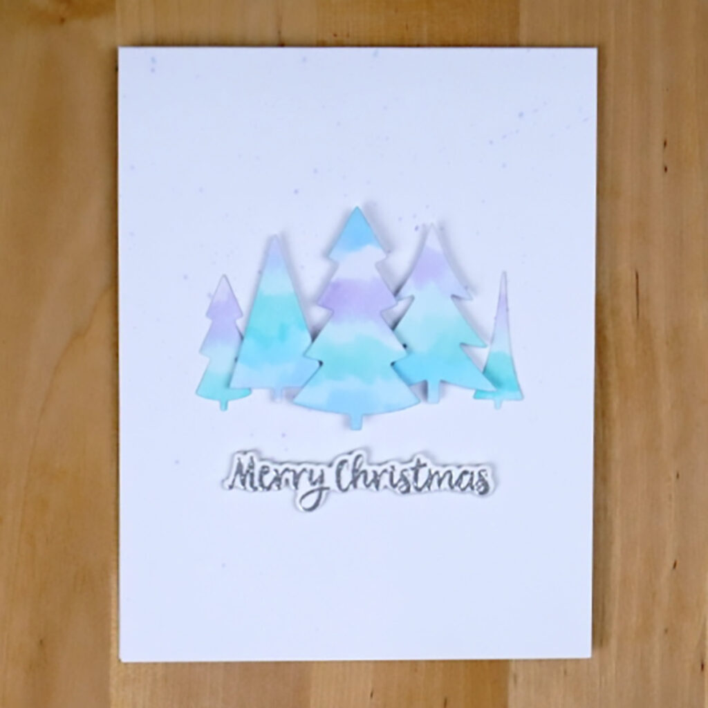 Countdown to Christmas Merry christmas card with watercolor trees.