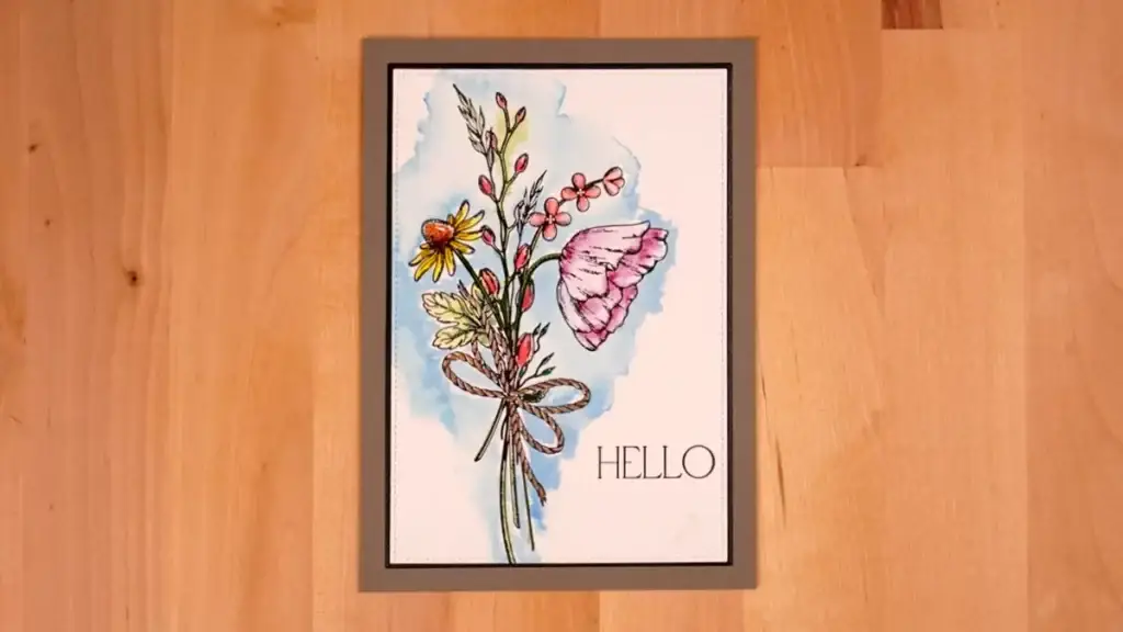 A greeting card with a Pressed Posies flower bouquet on it.
