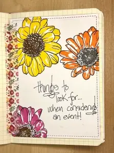 A Crafters Traveler's Notebook adorned with flowers and words.