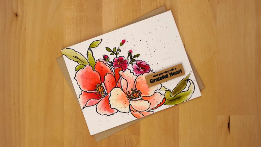 Lovely Grateful Heart card colored with watercolor brush markers.