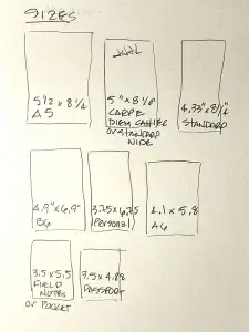 A Crafters Traveler's Notebook filled with a number of drawings.